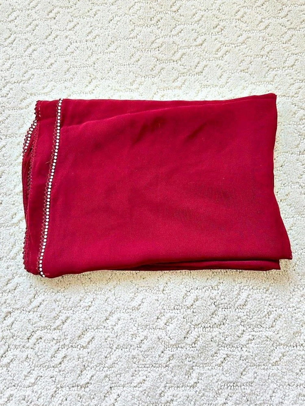 Burgendy hijab beaded, material is chiffon